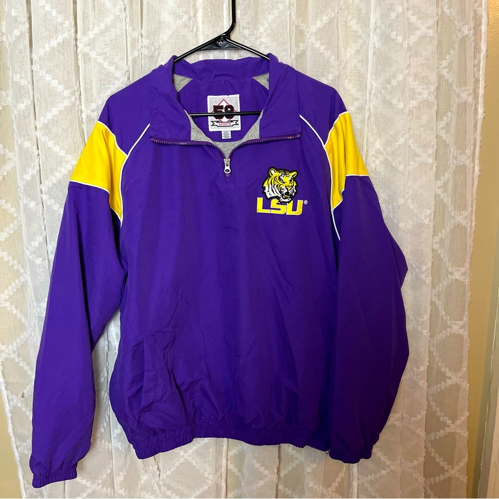 Large LSU Tigers Quarter Zip Pullover Football 58 Sports Polyester Jacket